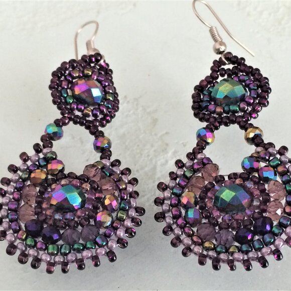 Enchanted Jewelry - Czech Bead IRIDESCENT PURPLE Drop Dangle EARRINGS